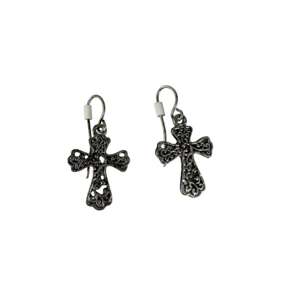 Petite Filigree little western cross earrings. May be sterling. - Picture 1 of 3